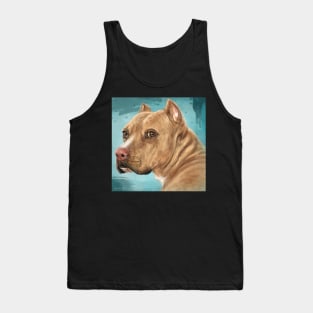 Painting of a Red Nose Pit Bull With Soulful Eyes, Blue Background Tank Top